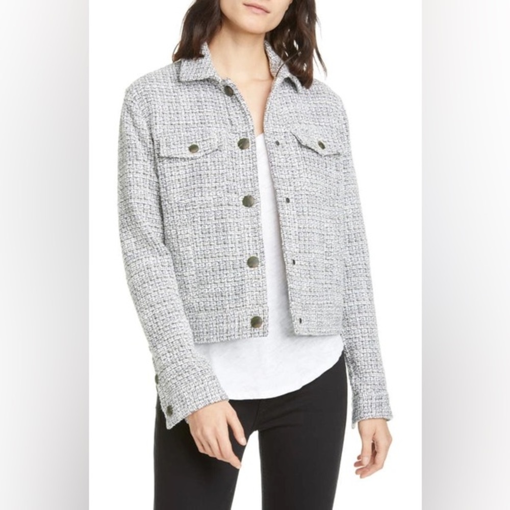 ATM Anthony Thomas Melillo Tweed Crop Jacket In Chalk Combo - XL - work/casual